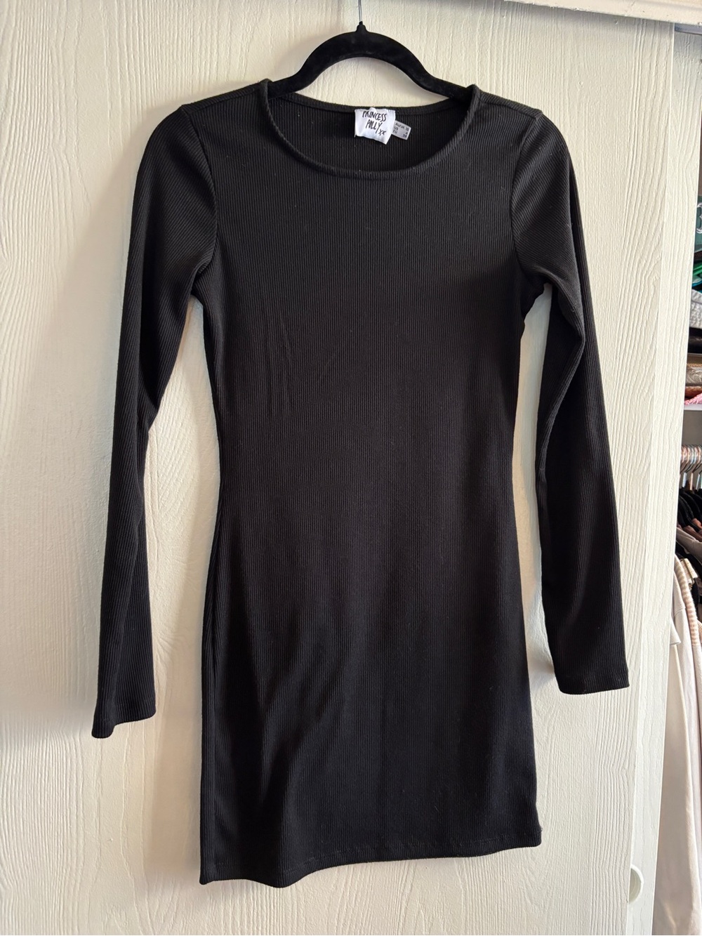 Princess Polly Black Ribbed Long-Sleeve Mini Dress